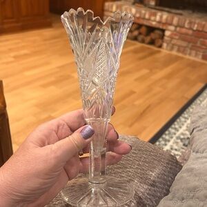 Vintage Cut Glass Trumpet Vase with Intricate Detailing